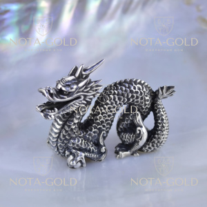 Серебряная статуэтка китайского дракона с чернением в подарок (Вес: 100 гр.)