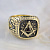 Мужское кольцо-печатка с масонской символикой из жёлтого золота с чернением, бриллиантами, гранатом и изумрудом (Вес: 30 гр.)