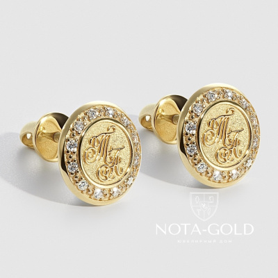 Серьги пусеты с инициалами из желтого золота с бриллиантами (Вес 5 гр.)