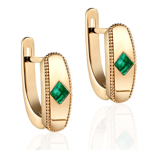 Женские серьги из желтого золота с изумрудами квадратной огранки (Вес 4,9 гр.)
