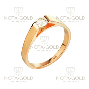 Гладкое помолвочное кольцо из красного золота с бриллиантом 0,24 карат (Вес: 3 гр.)