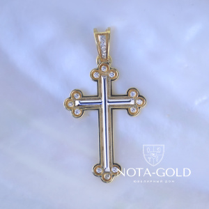Православный крест из желто-белого золота с бриллиантами (Вес: 9,5 гр.)