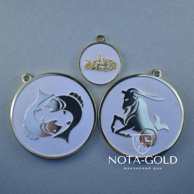 Комплект подарочных медалей из серебра с позолотой