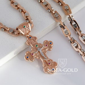 Золотая цепочка и нательный крест с драгоценными камнями (Вес 130 гр.)