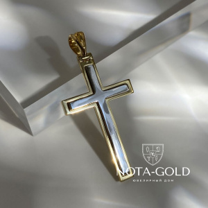 Нательный крест из двух цветов золота с гравировкой Спаси и Сохрани без распятия (Вес 6,3 гр)