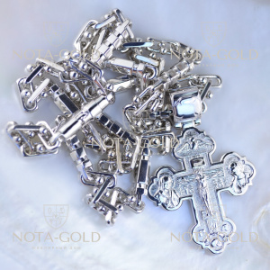 Серебряный крест с ликами святых на цепочке из серебра плетение Испанский Якорь (Вес: 79 гр.)