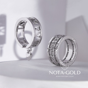 Обручальные кольца из белого золота с бриллиантами, подвеской сердечко, римскими цифрами и гравировкой (Вес 10,1 гр.)