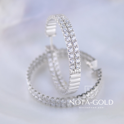 Эксклюзивные серьги-кольца из белого золота с бриллиантами (Вес: 10 гр.)