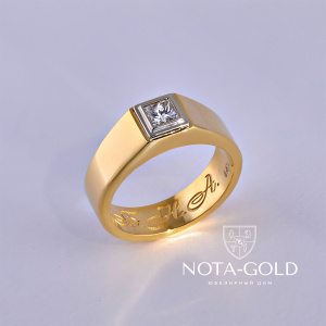 Мужское золотое кольцо с бриллиантом и гравировкой (Вес 15,2 гр.)