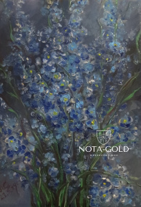 Картина маслом на холсте - Синие цветы, букет 34x49 см